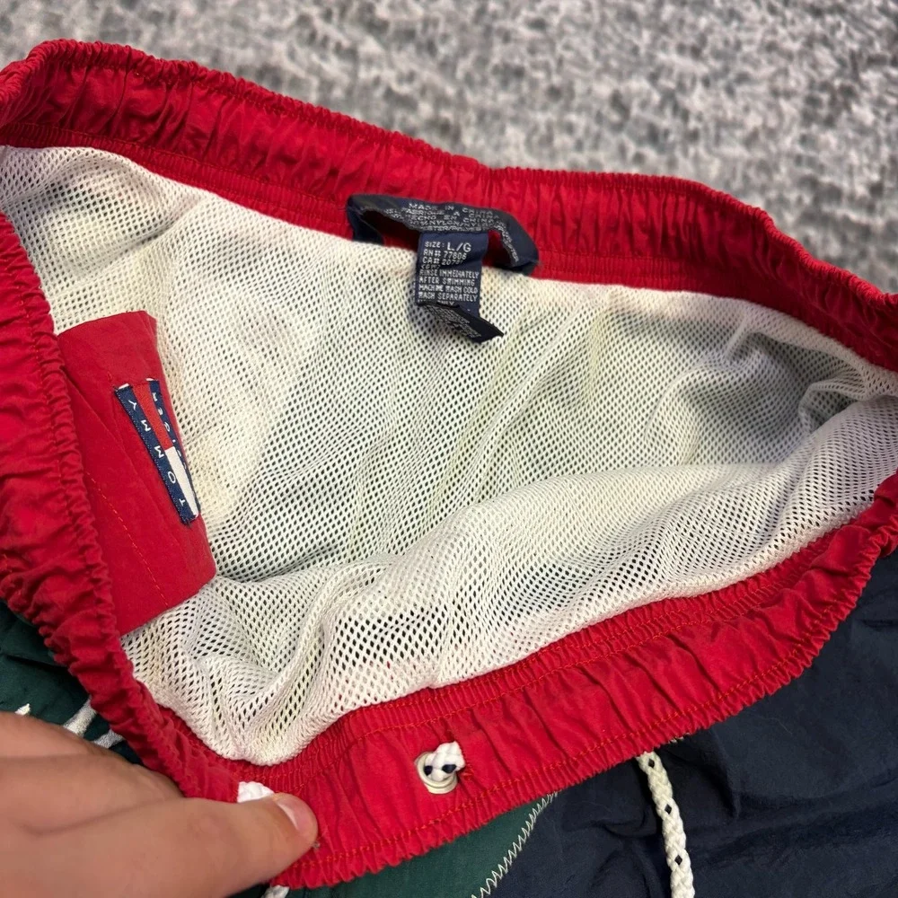 VTG 90s Tommy Hilfiger Sailing Gear Shorts Nylon Large Colorblock Swim Trunks